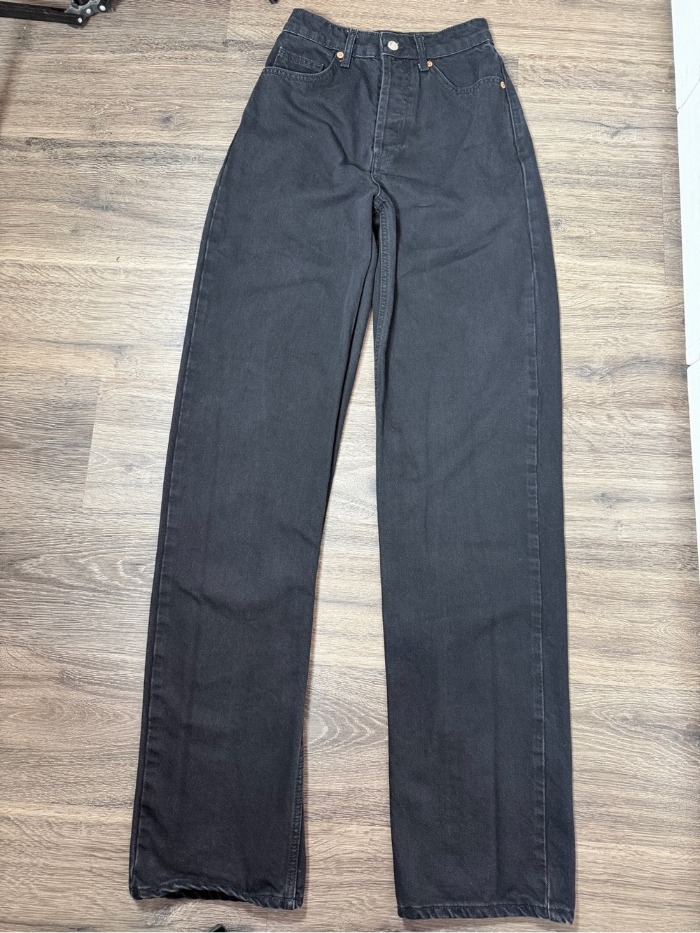Topshop Black High Rise Wide Leg Jeans Button Fly Women's W25 L34